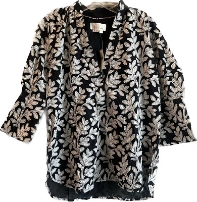 Blusa Camisa Top Anthropologie Negra Blanca Motivo Hojas De Gran Tamaño Talla XS NUEVA CON ETIQUETAS Foto 1 de 4