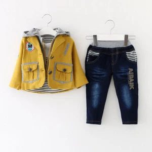 Toddler Boy 3 PC Outfit Set Party Suit Size 1-6 Years Jacket+Top+Jeans..gift - Picture 1 of 5