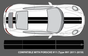 Adatto a Porsche 911 991 set adesivi grafici decalcomania cofano, tetto e coda doppia striscia - Foto 1 di 7