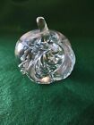  Crystal Apple Paperweight w/Original Foil Sticker, Bubbles and Leaf, 3" Tall