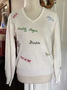Vtg La Mode Du Golf Sweater Sz S/M White V Neck Embroidered Preppy Sports Top - Picture 1 of 16