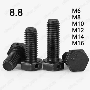 Pernos hexagonales de acero negro 8,8 con orificios de alambre en la cabeza M6 M8 M10 M12 M14 M16 - Imagen 1 de 5