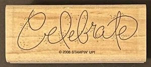 Sello de goma de madera para celebrar remolino cursivo ocasión especial fiesta frase palabra - Imagen 1 de 3