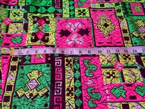 VIBRANT COTTON FABRIC PINK GREEN YELLOW BLK MULTI GEO DESIGN 60in X 5 MTRS NWOT - Picture 1 of 5