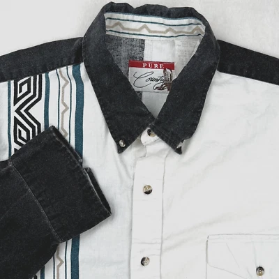 Camisa Western De Colección PURE COUNTRY Para Hombre 2XL Con Botones Negra Blanca Rodeo Southwest Foto 1 de 4
