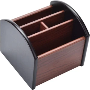 Wooden Desk Organizer, 4-Compartment Rotating Office Supplies Caddy, Revolving - Picture 1 of 7