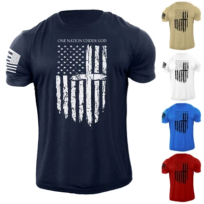 Camiseta para hombre One Nation Under God bandera de Estados Unidos patriótica americana 100 % algodón Foto 1 de 2