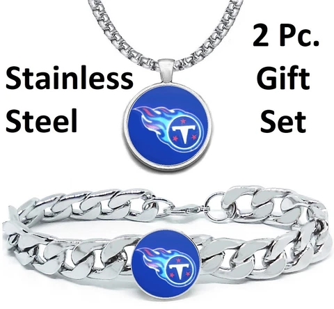 Large Tennessee Titans Mens Gift Set Stainless 24" Necklace and Bracelet D4D30 Cover