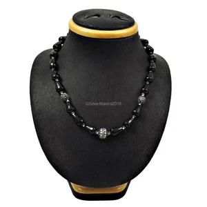 Collar De Perlas De Ónix Negro Natural Regalo De Navidad En Plata De Ley Real - Imagen 1 de 6