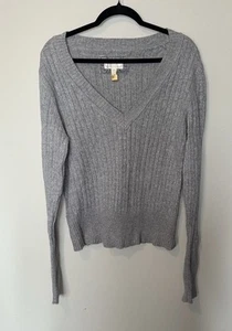 Vintage Y2K American Eagle Cable Knit V Neck Sweater XXL Grey Gold Logo EUC - Picture 1 of 8