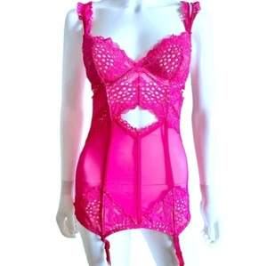 NEW WITH TAGS victoria's secret sexy corset with garters hot pink lace size 36D - Picture 1 of 6