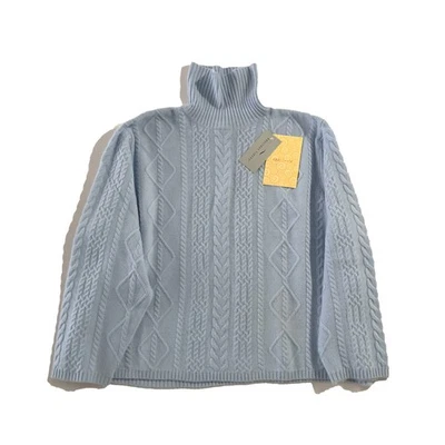 NWT VTG Precious Fibers Sweater Womens Sz 3X Blue Cashmere Cable Knit Turtleneck - Image 1 of 4