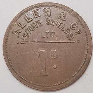 1890 British Allen & Co Ltd South Shields One Penny 1d Token - Picture 1 of 3