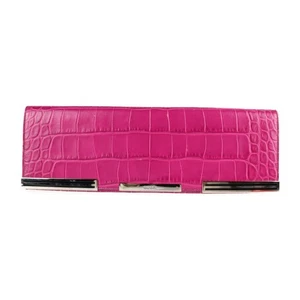 GUCCI Clutch Bag 240250 Crocodile Embossed Leather Purple Silver Hardware Evenin - Picture 1 of 9