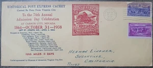 Historical Pony Express Cachet Horse Rider Historic Mail Service 1938 Cover as p - Picture 1 of 2