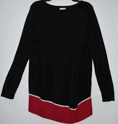 Suéter J.Jill M Mezcla de Lana Tejido Túnica Larga Negro/Rojo Borde Pullover Elástico Foto 1 de 4