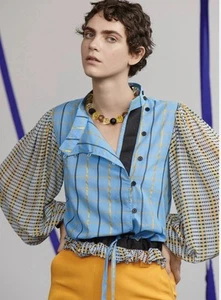 NEW $270 STINE GOYA ILSA Ballon SLEEVE Blue Blouse Top XS NWT - Picture 1 of 8