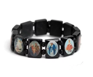 Bracciale Perline San Legno Marrone Elastico Elastico Religiose Icone Cristiane 12pz - Foto 1 di 1