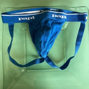 Papi Jockstrap Jock Strap Supporto Atletico 100% Cotone Uomo Blu Medio Senza Etichetta - Foto 1 di 3