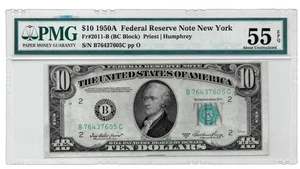 1950A $10 Federal Reserve Note NY District B – PMG 55 EPQ – Fr.2011-B Priest/Hum - Picture 1 of 8
