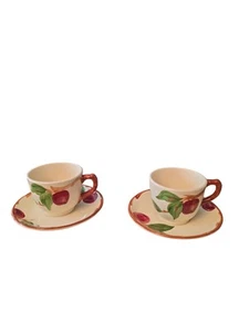 Set of 2 Franciscan Apple Coffee Mugs 2 3/4" tall With Matching Saucers - Picture 1 of 4