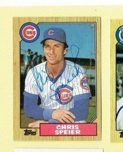 1987 Topps Baseball Card Autographed Chicago Cubs #424 Chris Speier