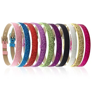 10 Glitter PU leather Bracelet Wristband Fit 8mm DIY Slide Charm DIY Name - Picture 1 of 8