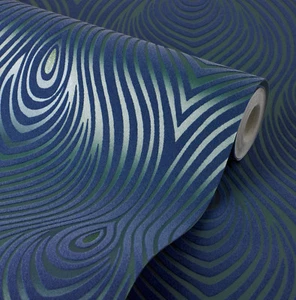 Papel pintado exclusivo Zira terciopelo flock azul pavo real Z55002 - Imagen 1 de 9