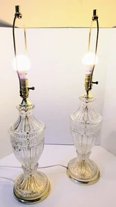 2 Vintage Lead Crystal Table Lamps  Zajecar Yugoslavia Original Tag 30" Tall - Picture 1 of 11