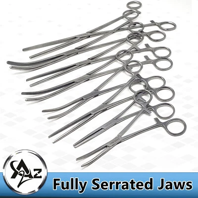 A2Z SCILAB Set of 2 pcs Hemostat Forceps Straight & Curved Stainless Steel Locking Clamps