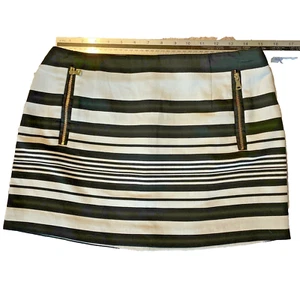 River Island Black & Grey Striped Mini Skirt Zip Detail UK 12 - Picture 1 of 10