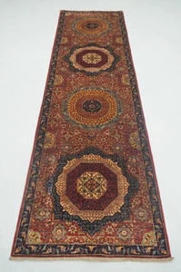 3 x 10 ft Red Turkish Mamluk Fine quality Hand knotted Medallion Runner Rug - Picture 1 of 15