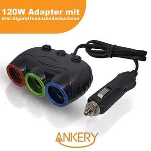 12V/24V KFZ Adapter 3 Fach Auto Zigarettenanzünder Verteiler mit 4 USB Weiß - Bild 1 von 6