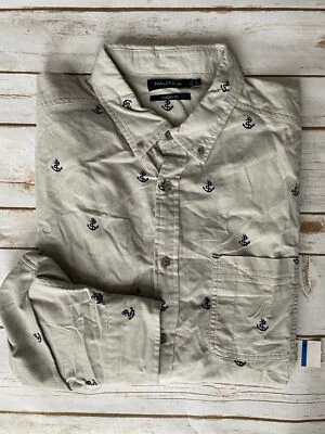 NAUTICA ANCHOR PRINT EMBROIDERED CORDUROY SHIRT CLASSIC FIT MENS XL NEW $79 - Image 1 of 4