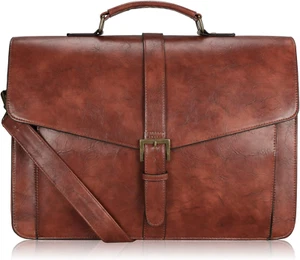 Men'S Leather Briefcase for Travel/Office/Business 15.6 Inch Laptop Messenger Ba - Picture 1 of 6
