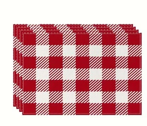 4 Piece Placemat Set 12x18in Red and White Check - Picture 1 of 1