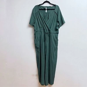 Ces Femme Jumpsuit grün V-Ausschnitt Wickeloptik Kurzarm Cropped weites Bein Damen XL - Bild 1 von 11