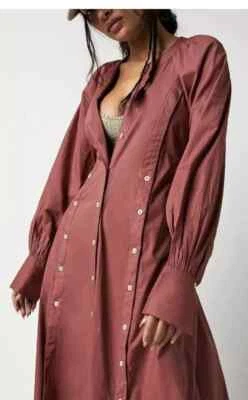 Maxi Camisa Vestido Free People Charlie Talla XL Redwood Cobre Abotonada Cinturón Foto 1 de 3