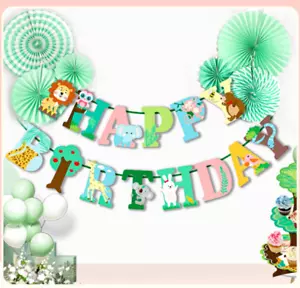 UK STOCK Animal Banner Jungle Safari Theme Children Birthday Party Decorations - Picture 1 of 5
