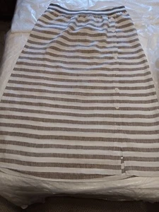 J Jill Sz L Love Linen A-Line Midi Skirt Brown White Stripe Button Front Pockets - Picture 1 of 17