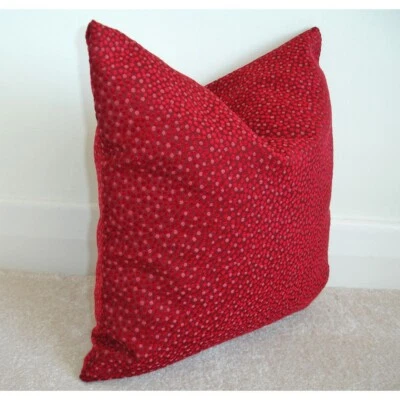 Cushion Cover Red Chenille 16x16 With Zip Same Both Sides 16" Pink Spots - Image 1 of 4