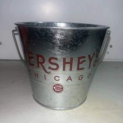 Hershey's Chicago Metal Bucket bucket Candy Paul With Handle 5.75”H Vintage - Image 1 of 4