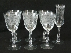 Fostoria Navarre 1 Champagne Flute & 6 Large Claret Wine Glass 6.5” Clear Optic - Picture 1 of 7