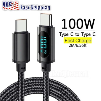 100W Type C to Type C Cable PD Fast Charging Cord Charger with LED Display US - Image 1 of 4