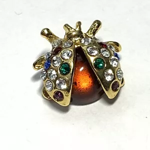 VINTAGE Gold Marienkäfer TACK PIN Lucite JELLY BELLY bunte STRASSSTEINE zierlich 5/8 - Bild 1 von 12