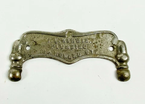 Antique nickel plated brass toilet paper holder advertising  T E Kerwin plumbing Cover