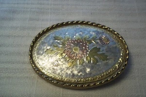 Fibbia per cintura ovale vintage DONNA/RAGAZZA TONI ORO/ARGENTO -"W" U.S.A - Foto 1 di 2