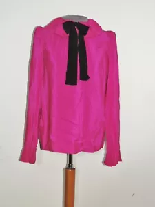 Vintage Miss O Oscar De La Renta Fuchsia Silk Blouse w Pin Stripe SM - Picture 1 of 6