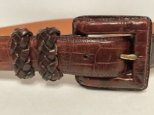 Brighton Women’s Belt #40007 Croc Print Size Small Braided Bars Wrapped Buckle