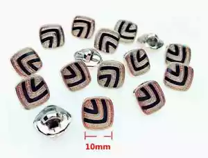 SQUARE ROSE GOLD BLACK ENAMEL "ZEBRA" SHANK BUTTONS - 10MM - 10PCS - Picture 1 of 4